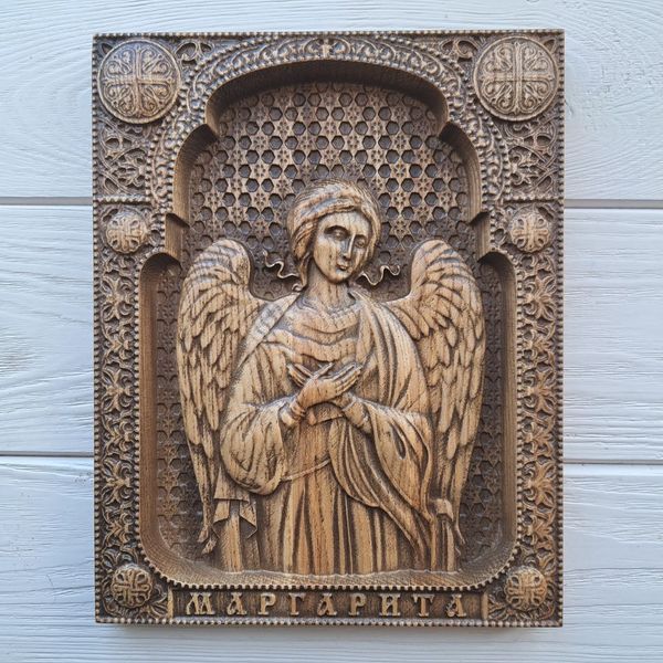 Деревянная резная Икона "Ангел Охранник 2" (именная) 02052 фото
