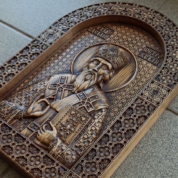 Дерев'яна різьблена Ікона "Василій Острозький 2" 02062 фото