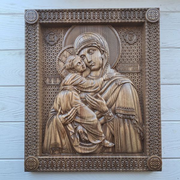 Дерев'яна різьблена Ікона "Володимирської Божої Матері 3" 02065 фото