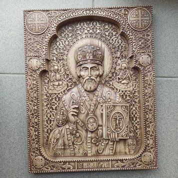 Дерев'яна різьблена Ікона "Миколай Чудотворець 2" 02093 фото
