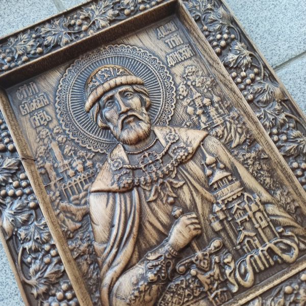 Деревянная резная Икона "Дмитрий Донской" 02071 фото