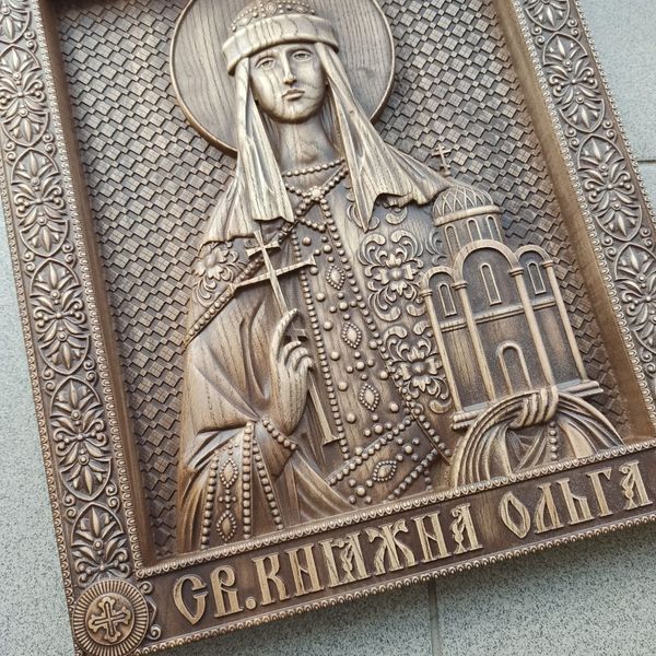 Дерев'яна різьблена Ікона "Св. Ольга" 02122 фото