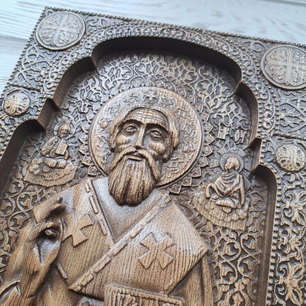 Дерев'яна різьблена Ікона "Кипріян" 02036 фото