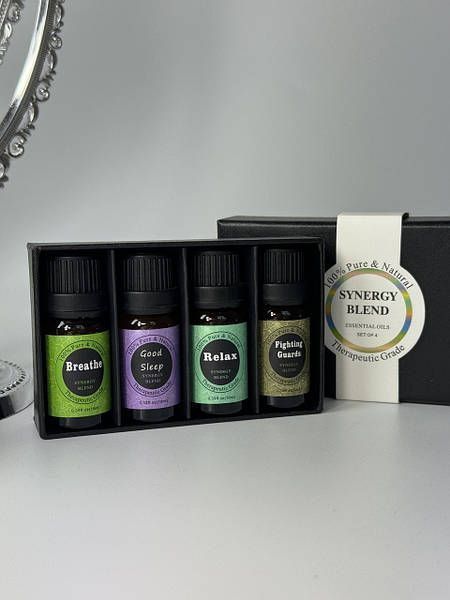 Подарунковий набір натуральних ефірних рослинних олій Synergy Blend для ароматерапії, 4 шт по 10 мл  15007 фото