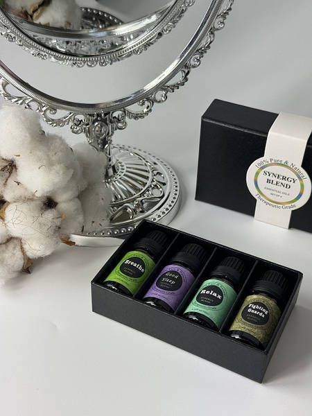 Подарунковий набір натуральних ефірних рослинних олій Synergy Blend для ароматерапії, 4 шт по 10 мл  15007 фото
