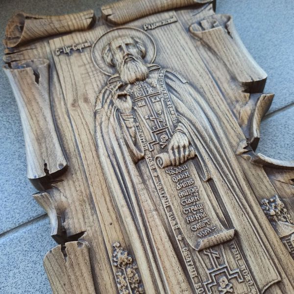 Дерев'яна різьблена Ікона "Сергій Радонезький 2" 02125 фото