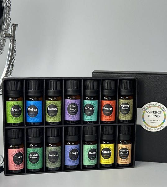 Подарунковий набір натуральних ефірних рослинних олій Synergy Blend для ароматерапії, 14 шт по 10 мл  15008 фото
