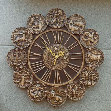 Деревянные резные Часы "Знаки зодиаков" 04006 фото