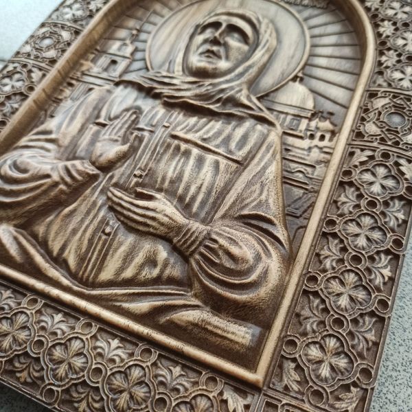 Деревянная резная Икона "Матрона 3" 02084 фото