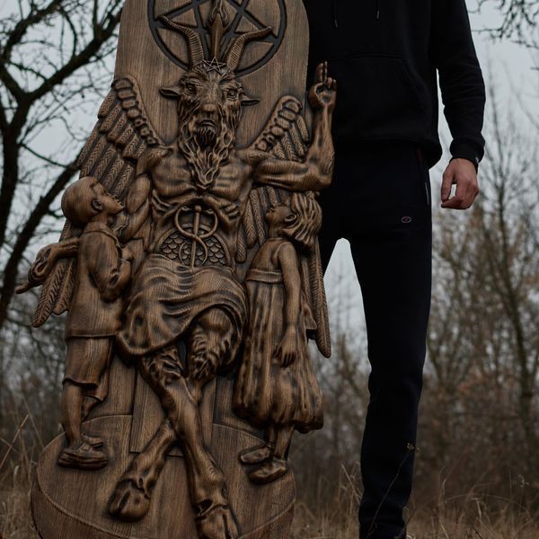 Дерев'яний різьблений Барельєф "Бафомет" 06038 фото
