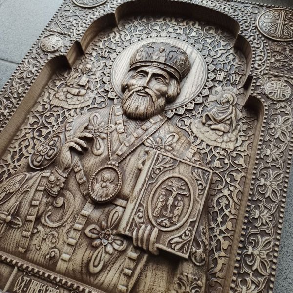 Дерев'яна різьблена Ікона "Миколай Чудотворець 2" 02093 фото