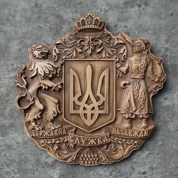 Дерев'яний різьблений Герб "Державна служба назавжди" 03038 фото