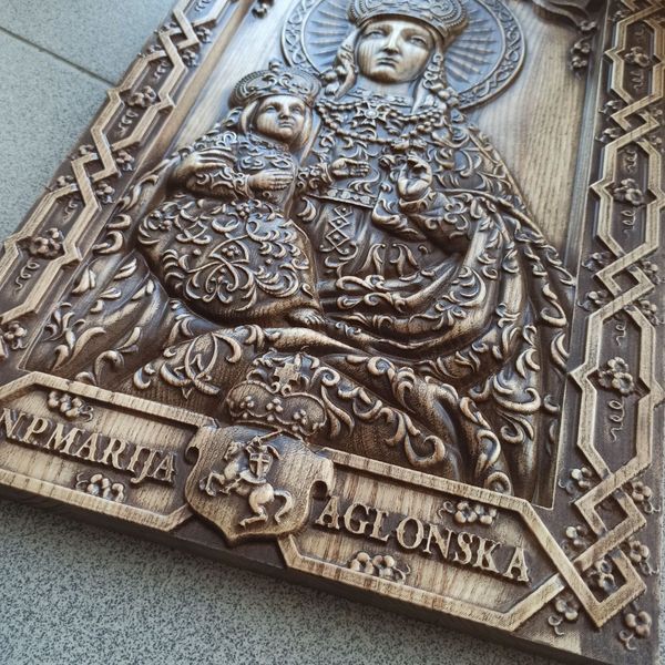 Дерев'яна різьблена Ікона "Аглонська Богородиця" 02048 фото